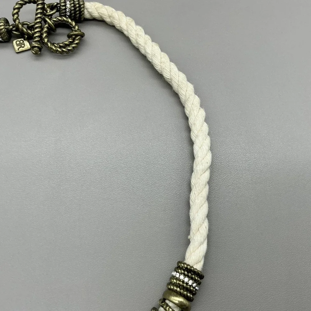 Banana Republic Necklace‎ Gold Tone White Cord Teardrop Bib Statement Jewelry